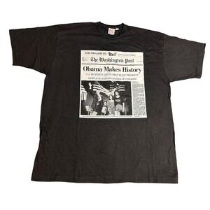 Vintage Black Washington Post Obama Makes History T Shirt Size 2XL
